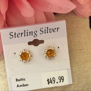 Sterling Silver Baltic Amber Earrings NWT